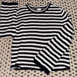 Black and White Striped Shrunken Sweater